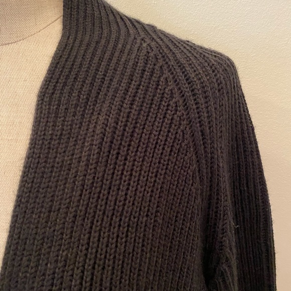 Ellen Tracy Womens Black Ribbed  Knit Long  Cardigan 2 Exterior Pockets /Size XL - Picture 2 of 10